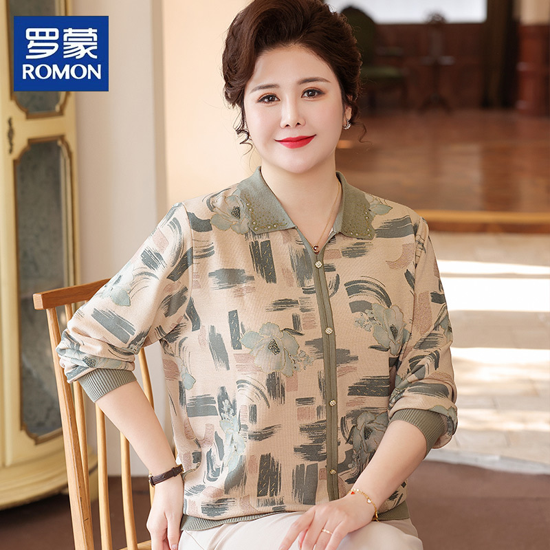 Romon 2026 New Style Plus-Size Spring and Autumn Loose Tops T-Shirts for Middle-Aged and Elderly Women, Extra-Large Thin Base Shirts