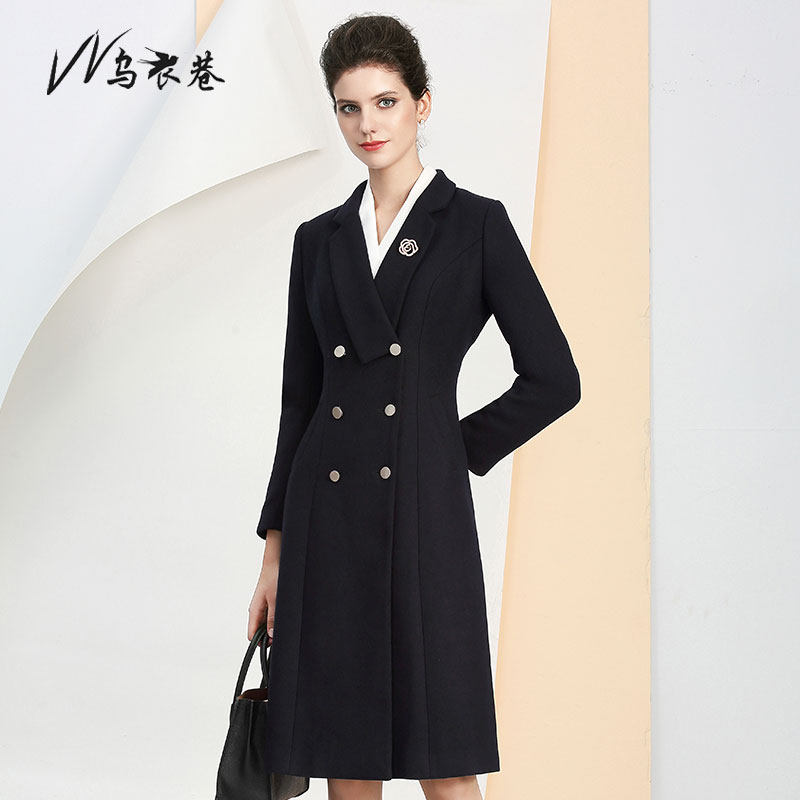 Workplace Women's Clothing Temperament Double-Row Buttresses Uniform Fur Coats Women Medium Long Version Heben Windsuit Atmosphere Stewardess Tooling