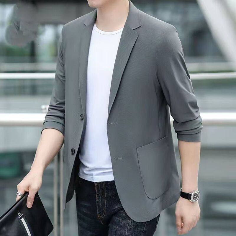 Autumn Men's Thin Casual Blazer Lightweight Large Size Loose Korean Style Spring and Autumn Single Blazer Jacket Top