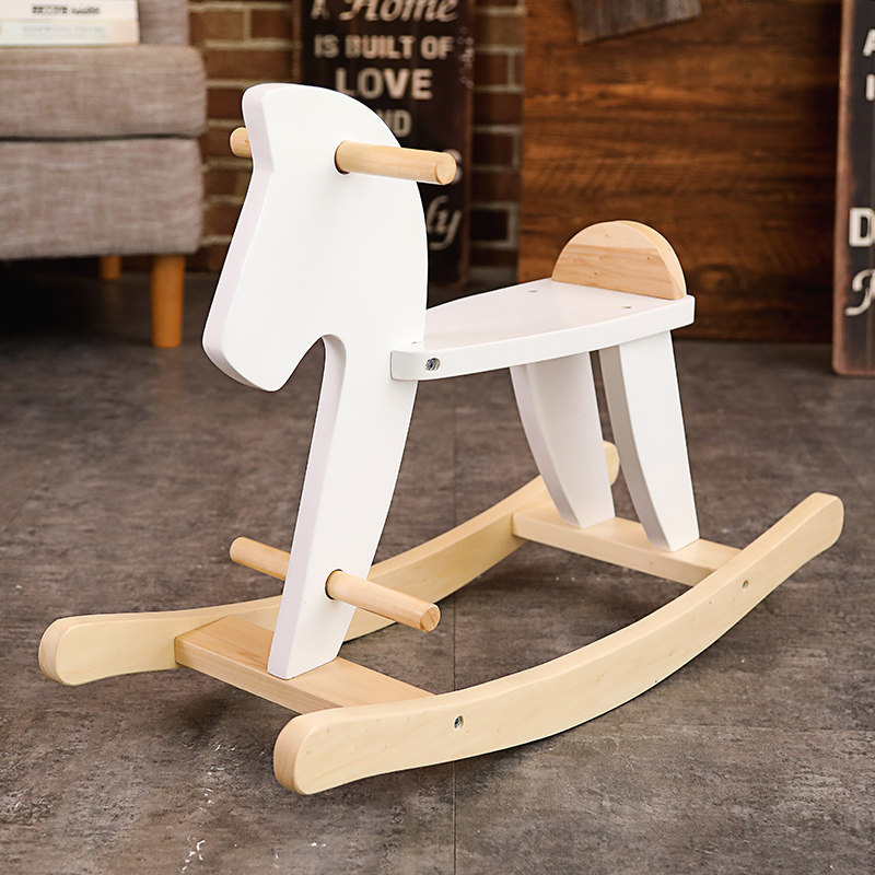 Children solid wood rocking horse Trojans Nordic Wind Wooden Rocking Chair Adults Can Sit Toddler Toys 1 Birthday