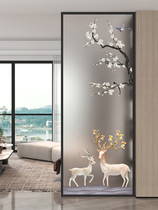 Art glass partition screen customized entrance glass art half wall landscape painting background customized decorative carved flowers