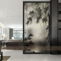 Art glass TV background wall partition screen entrance Modern simple carved frosted craft glass safety bamboo