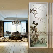 Art glass background wall Entrance screen partition living room modern simple carved tempered process glass bird