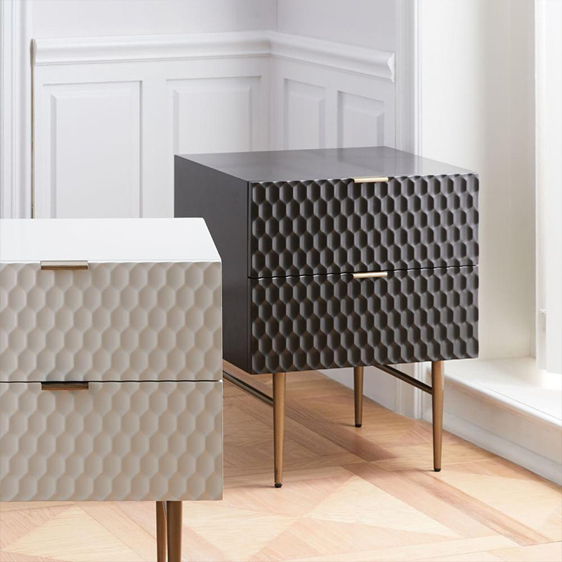 Nordic ins Simple modern bed cabinet Solid wood small apartment bedroom light luxury Stainless steel bed storage cabinet 2 bucket cabinet