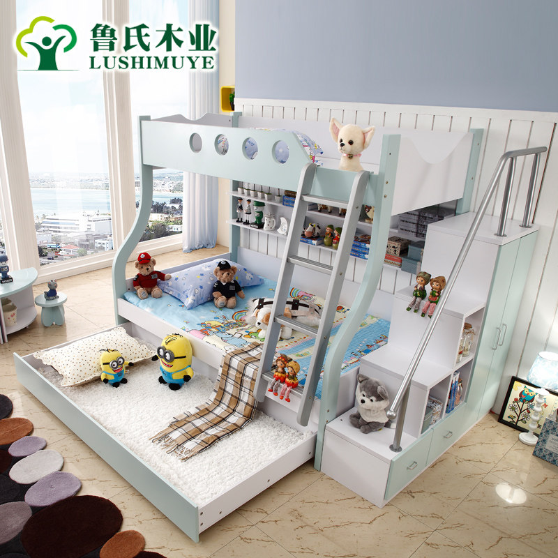 Children's double bed High and low bed Mother up and down bed Boy and girl multi-function combination storage bed with fence 1 5