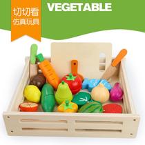 Wooden box vegetable and fruit cutting and play house toys cutting fruit kitchen food wooden toys for children boys and girls