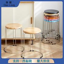 Stool plastic round stool dining table stool solid wood thickened stool surface household simple high stool fashionable adult sitting stool