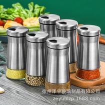 Seasoning bottle powder jar stainless steel glass storage jar pepper chili powder barbecue seasoning jar kitchen supplies
