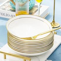 Tangshan bone china fish plate fish plate household European style gold-rimmed microwaveable ceramic large rectangular fish plate