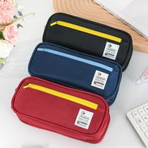 Styling splicing double-layer large-capacity splicing pencil bag black simple solid color popular ins stationery bag for primary and secondary school students