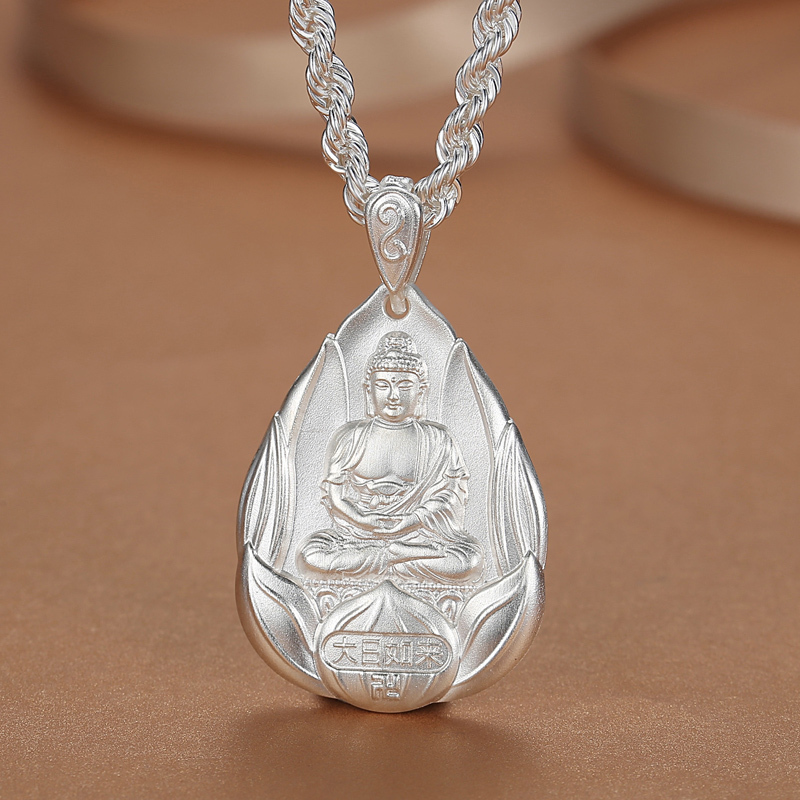 Natal Buddha Silver Pendant 999 Pure Silver Unisex Water Drop Style Pure Silver Pendant Mahavairocana Buddha Thousand-Armed Guanyin Silver Necklace Natal Buddha Silver Pendant 999 Pure Silver Unisex Water Drop Style Pure Silver Pendant Mahavairocana Buddha Thousand-Armed Guanyin Silver Necklace
