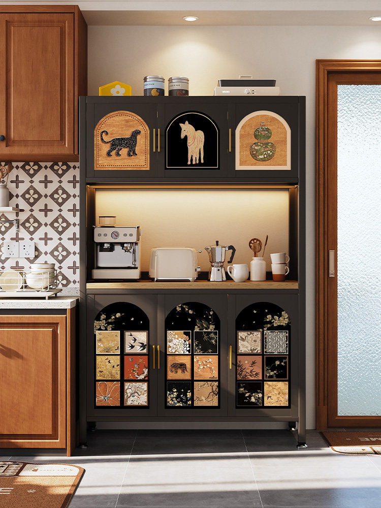 Meishida Mid-Century Style Sideboard Cabinet Against the Wall Integrated Storage Cabinet Stainless Steel Iron Art Leather Home Kitchen Cabinet