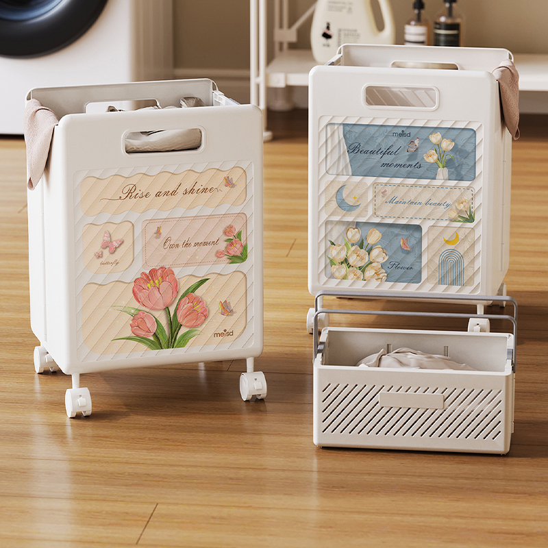 Meishida 家庭用バスルーム折りたたみ式汚れた衣類バスケット ドーパミンクリームスタイル バスルーム汚れた衣類 大容量収納フレーム