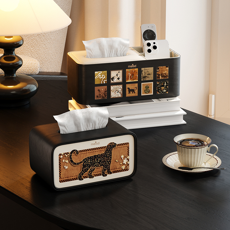 Meishida レトロ 家庭用レザーティッシュボックス リビングルーム ハイエンド ライト 高級 寝室 コーヒーテーブル 中世風 紙収納ボックス