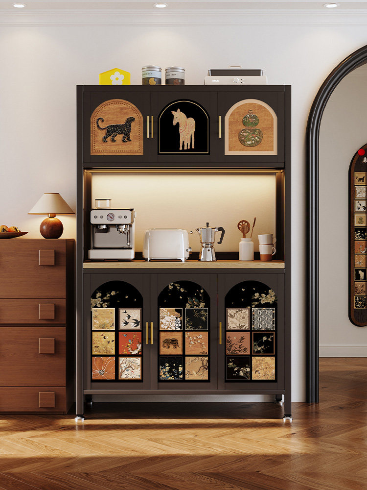 Meishida Mid-Century Style Sideboard Cabinet Against the Wall Integrated Storage Cabinet Stainless Steel Iron Art Leather Home Kitchen Cabinet