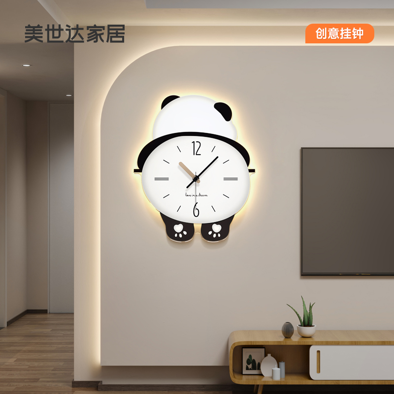 Beauty Seda Panda Clocks Hung in the Living Room 2023 New minimalist Atmosphere Red Home Hanging Wall Creative Clock Lights-Taobao