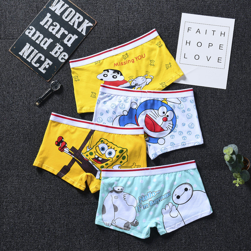 Men's Underwear Four-corner Pants Pure Cotton Cartoon Cute Cartoon Crayon Small New Sponge Baby Funny Student Four-corner Pants