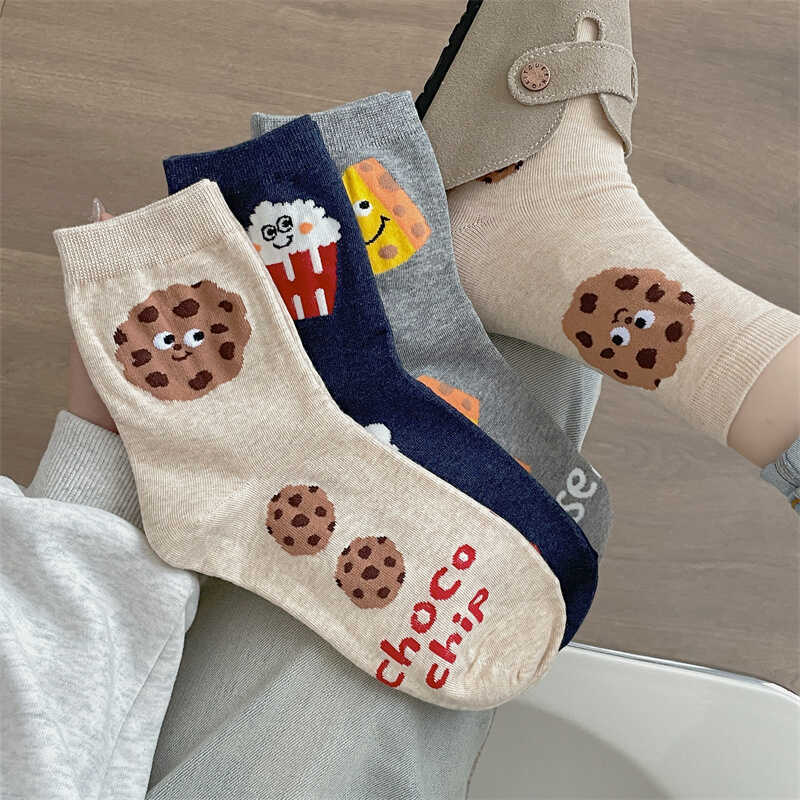 Cookie Cheese Socks Women's Mid-Calf Socks Pure Cotton Internet Celebrity Korean Style Autumn and Winter Cute Cartoon Student Spring and Summer Long Socks Cookie Cheese Socks Women's Mid-Calf Socks Pure Cotton Internet Celebrity Korean Style Autumn and Winter Cute Cartoon Student Spring and Summer Long Socks