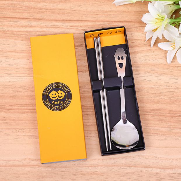 Quà tặng Hộp quà tặng Bộ dao kéo đơn Bộ đũa đũa hai mảnh Smiley Nĩa - Đồ ăn tối đĩa tròn
