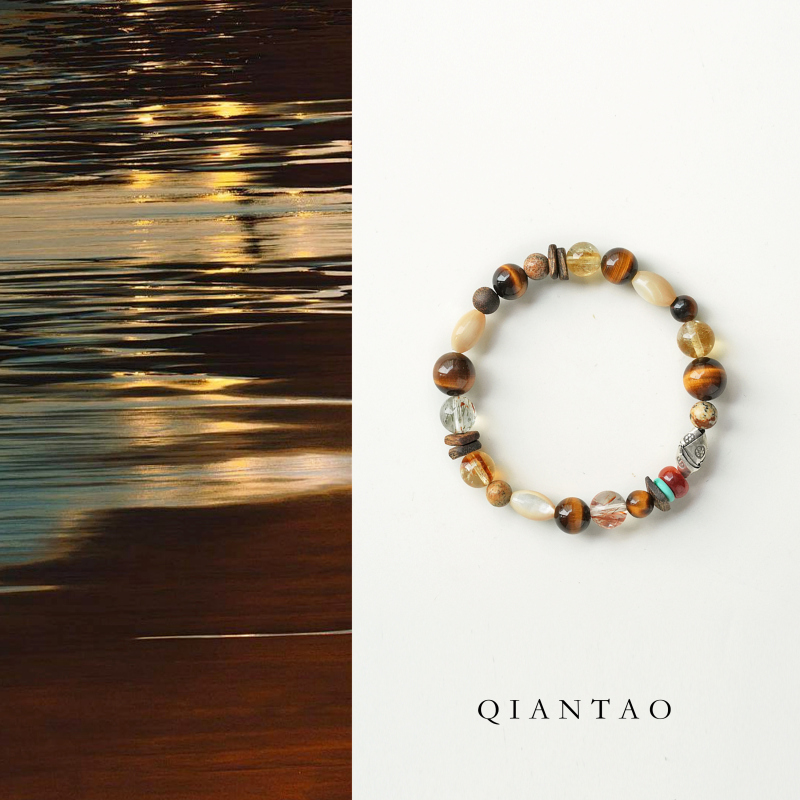 Qiantao「Sanqiu」Original Natural Multi-Gemstone Bracelet for Women Tiger Eye Stone Citrine Wealth-Attracting Bracelet Gift