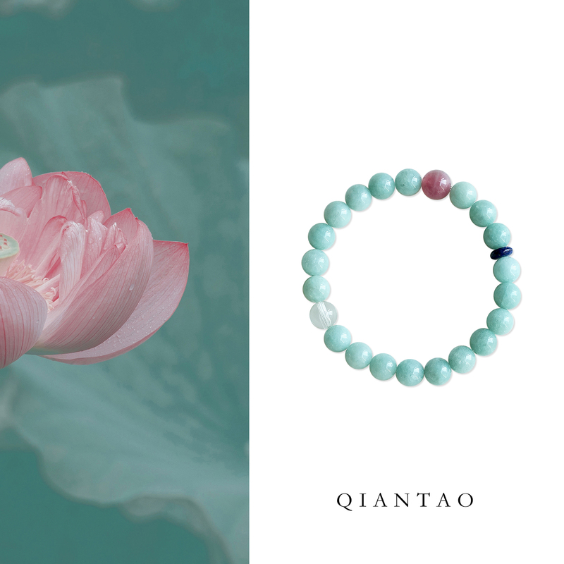 Qiantao "Qinglan" Original Chinese-Style Natural Jade Multi-Gem Fortune Bracelet for Career Luck, Gift for Women