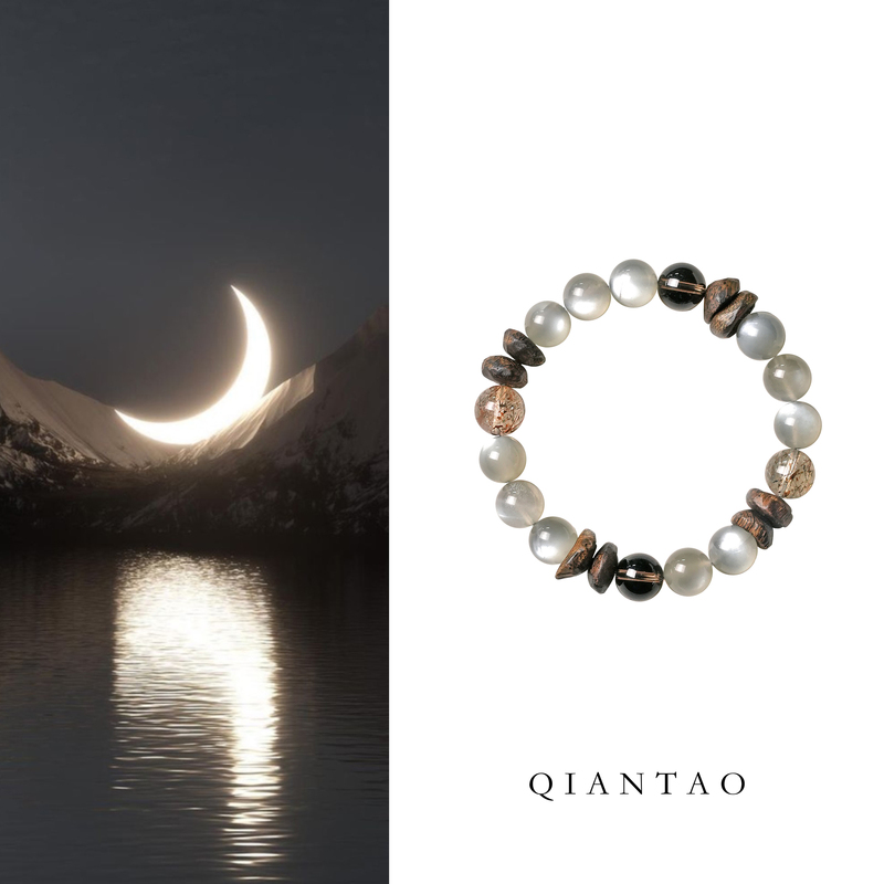 Qiantao「Wan Shuang Yue」Natural High-Quality Silver Moonlight Bracelet Natural Agarwood Crystal Bracelet Couple Gift