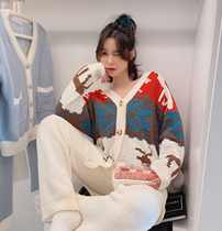 Sandro Vicari soft pajamas women's autumn and winter padded warm cute elk animation home suit
