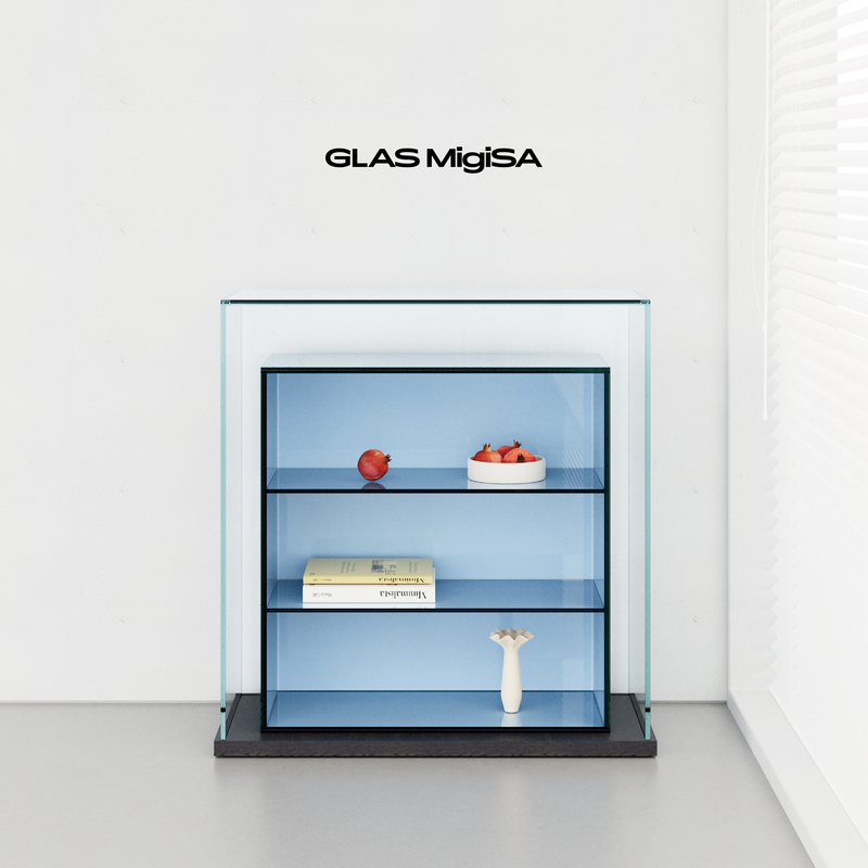 Glas Migisa Italian Minimalist Glass Display Cabinet Home Figurine Cabinet Blue Display Cabinet Storage Rack Bookshelf