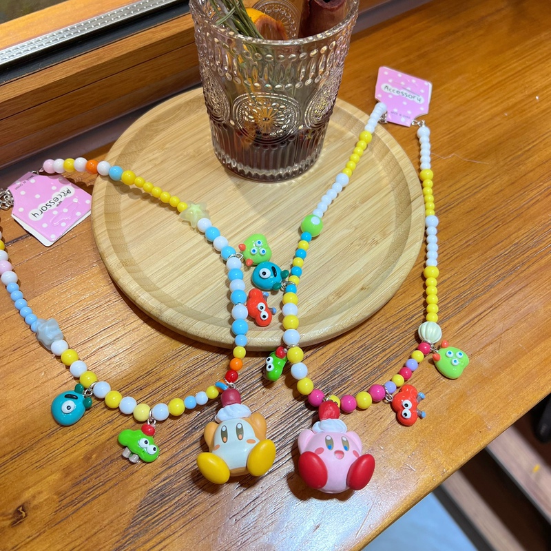 Handmade Cream Star Kirby Wadodi Strawberry Kirby Colorful Beaded Necklace Personalized Necklace Sweater Chain for Women