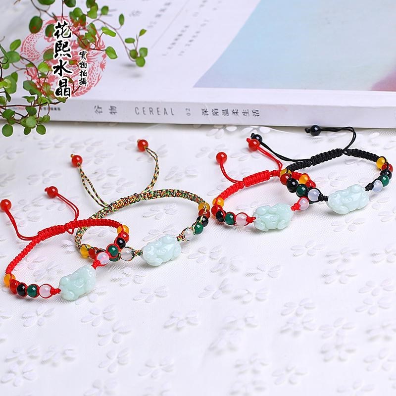Ngọc bích tự nhiên từng bước Tianzhu đôi nam nữ vòng chân đầy màu sắc dây đỏ may mắn may mắn - Vòng chân lắc chân bạc pnj