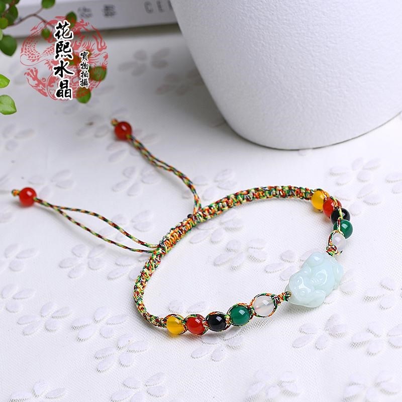 Ngọc bích tự nhiên từng bước Tianzhu đôi nam nữ vòng chân đầy màu sắc dây đỏ may mắn may mắn - Vòng chân lắc chân bạc pnj