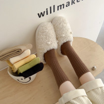 Coffee-colored wool fleece socks Thick winter warm solid color mid-tube socks stockings girl net red pile socks autumn and winter