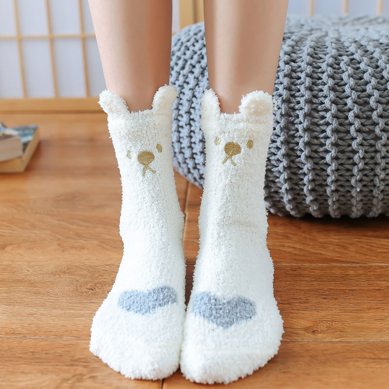 Clear Cabin ~ Coral Suede Socks Woman Midbarrel Socks Floor Cute Warm Moon Socks Home Sleep Socks-Taobao