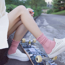 Ren 3 pairs of retro thick line stacking socks female Korean middle tube socks Harajuku National Wind long tube womens boots socks