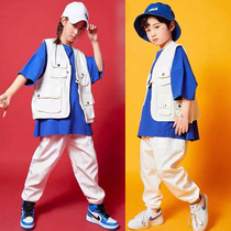 Childrens hip hop street dance girls jazz rack drum show dress blue and white personality vest boy walking suit