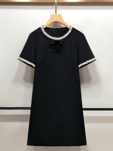 Бант Гвоздь дрель ароматный дамы Роскошное платье Feng Qing Ниша Роскошная девушка темперамент отворот A словечко черное платье