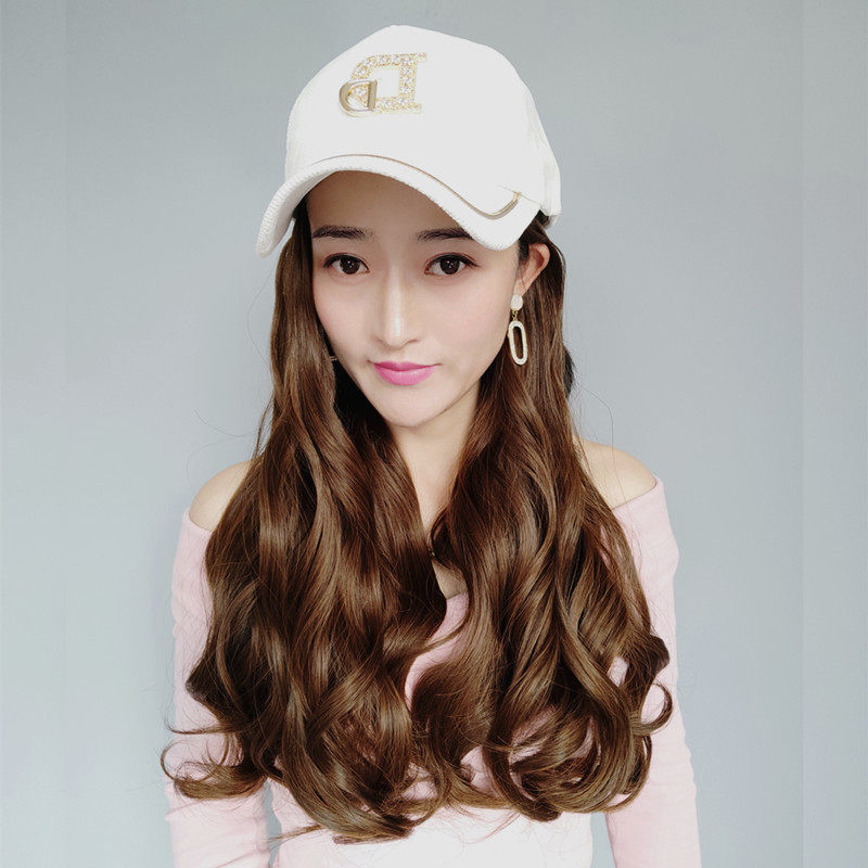 Baseball cap 2020 spring double D Diamond cap wig disassembly long curly hair net red cap big wave roll