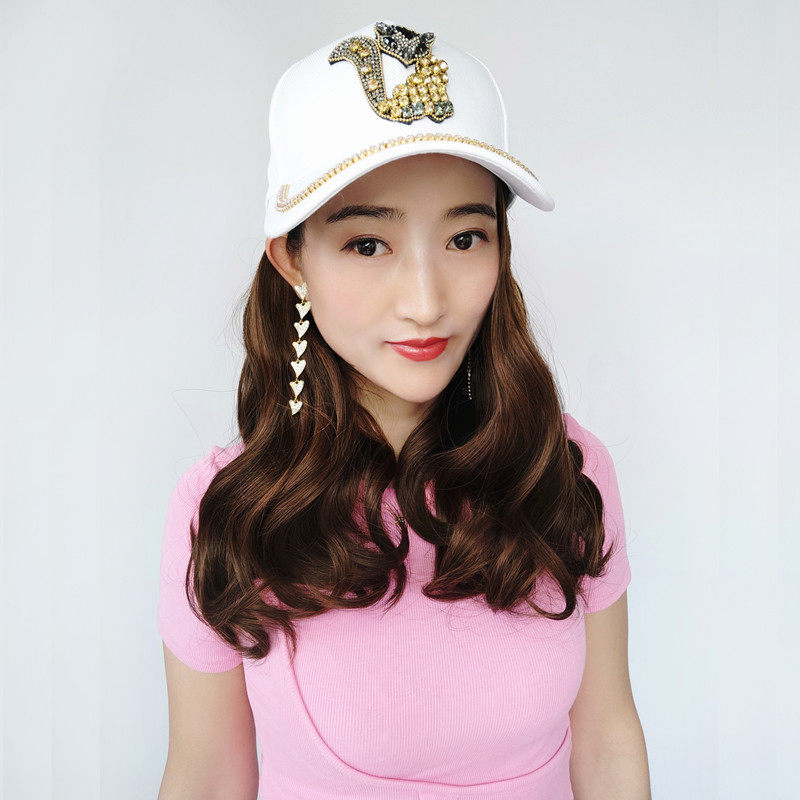 Summer fox drill baseball cap ball cap wig disassembly short inner buckle BOBO head air wave curly hair water ripple 45 cm