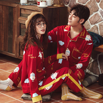 Couple pajamas red cotton long sleeve autumn suit big red wedding female wedding spring autumn male