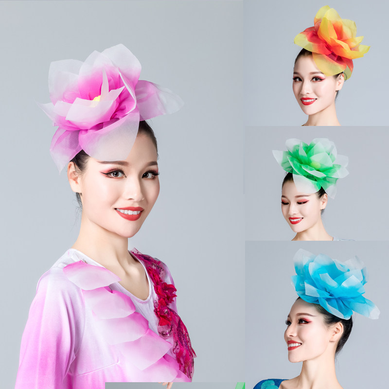 Dance head flower opening dance headdress atmospheric performance head flower new Yangko dance headdress dance props head flower peony