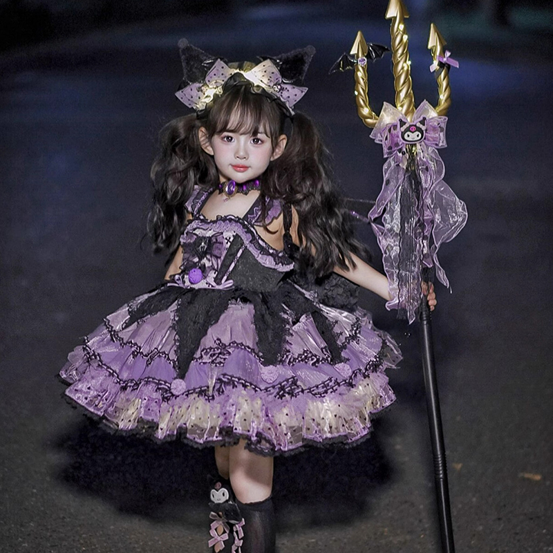 Four Seasons Lolita Princess Dress for Girls, Authentic Kuromi Glowing Disney Children's Dress