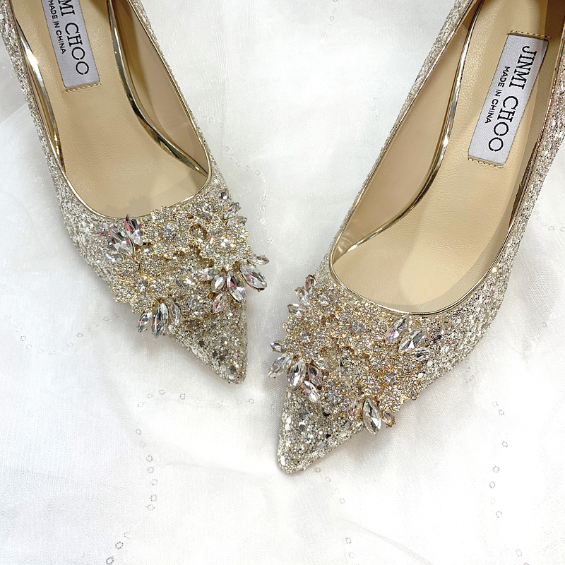 Wedding Shoes Women 2022 New Main Wedding Dresses Bridal Shoes Show and Gown Bridesmaid High Heels Shiny Sheet Crystal Thin Heel Single Shoes