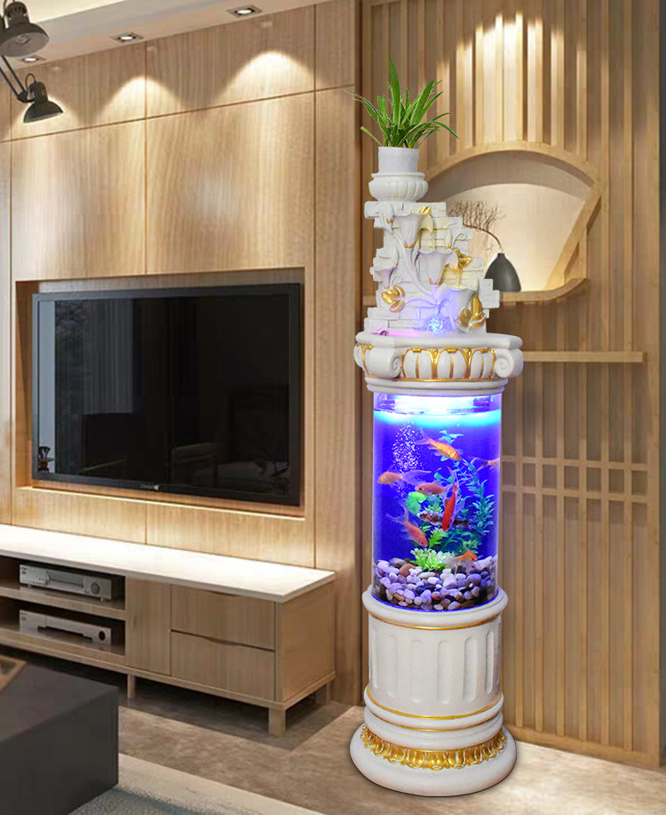 Cylindrical living room acrylic water-free ecological fish tank filter European-style running water fountain home decoration ornaments