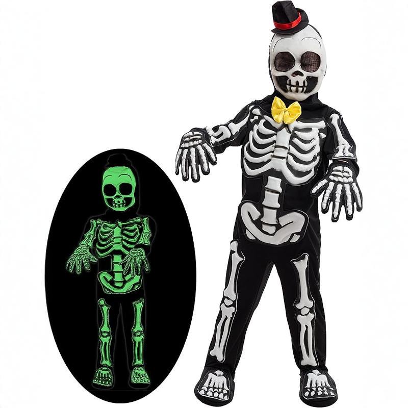 American Genuine Halloween Costume for Kidsren, Scary Skeleton, Luminous Ghost Zombie 3D Stereo Party Performance Clothes
