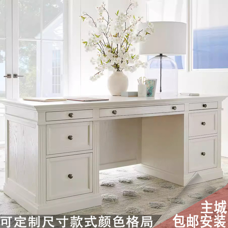 American Scandinavian North American Oak Desk Solid Wood Retro Computer Desk with Drawer Office Desk Writing Desk Combination