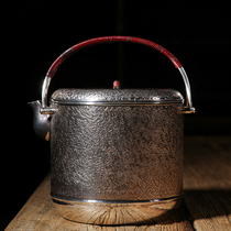 Dust Lu produced pure handmade silver pot foot silver 9999 Japanese boiled water Japanese silver pot double lifting beam silver pot hammer pattern