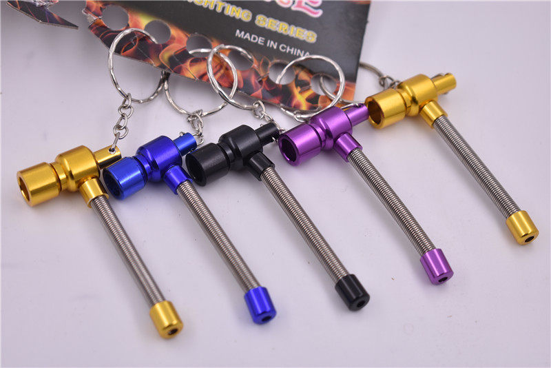 Mini-spring metal tobacco fighting key buckle smoking hopper portable dry smoke bucket with mini metal containing bottle