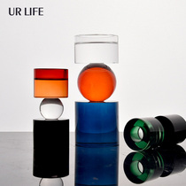 urlife Nordic minimalist modern colour green splicing crystal glass candle holders with wind home decoration pendulum