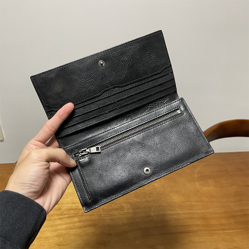 Vegetable-Tanned Leather Long Wallet, Unisex Wallet, Genuine Leather Men's Wallet, Soft Top-Grain Cowhide, Japanese-Style Thin Clutch Wallet
