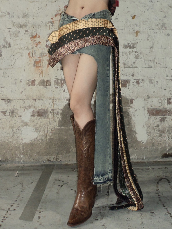 In Stock, Celebrity-Inspired Hungras Remake Tie Denim Skirt, Wasteland Tribal Style, Niche Original Design